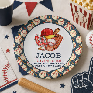 Navy Blue Honkbal Kinderen Verjaardagsfeestje Aqua Papieren Bordje