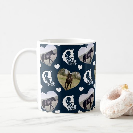 Navy Blue Horse Girl-foto Koffiemok (Met donut)