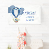 Navy Blue Hot Air Balloon Baby shower Welkom Spandoek (Insitu)