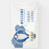 Navy Blue Hot Air Balloon Baby shower Welkom Spandoek (Verticaal)
