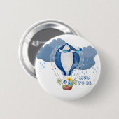 Navy Blue Hot Air Balloon Boy Baby shower Button (Voorkant /achterkant)