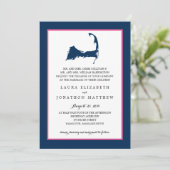 Navy Blue Hot Pink Cape Cod Map | Weddenschap Kaart (Staand voorkant)