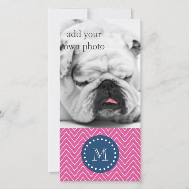 Navy Blue, Hot Pink Chevron Pattern, uw monogram (Voorkant)