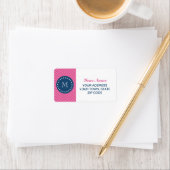 Navy Blue, Hot Pink Chevron Pattern, uw monogram Etiket (Insitu)