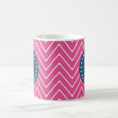 Navy Blue, Hot Pink Chevron Pattern, uw monogram Koffiemok (Center)