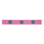Navy Blue, Hot Pink Chevron Pattern, uw monogram Satijnen Lint (Voorkant)