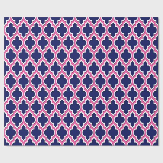 Navy Blue Hot Pink White Moroccan #4DS Cadeaupapier (Vlak)