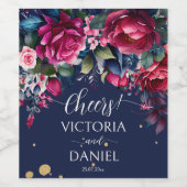 Navy blue hot roze rozen gepersonaliseerde bruilof wijn etiket (Enkel label)