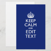 Navy Blue houdt kalm en heeft Jouw tekst Briefpapier (Voorkant / Achterkant)