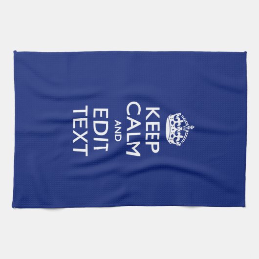 Navy Blue houdt kalm en heeft Jouw tekst Theedoek (Horizontaal)