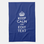 Navy Blue houdt kalm en heeft Jouw tekst Theedoek (Verticaal)