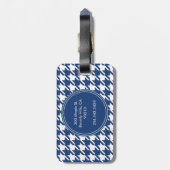 Navy Blue Houndstooth Monogram Bagagelabel (Achterkant verticaal)