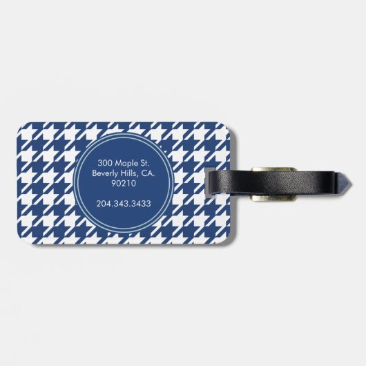 Navy Blue Houndstooth Monogram Bagagelabel (Achterkant horizontaal)