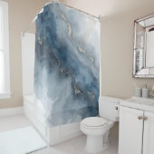 Navy Blue Houtskool Grijs Wit Beige Abstract Douchegordijn (In situ)