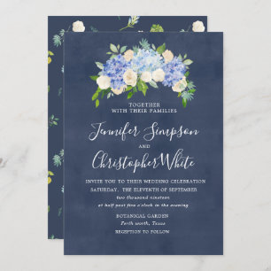 Navy Blue Hydrangea bruiloft uitnodiging Kaarten