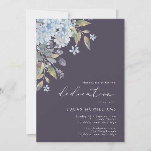 Navy Blue Hydrangeas Baby Dedication Kaart (Voorkant)
