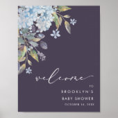 Navy Blue Hydrangeas Baby shower Welkom Poster (Voorkant)