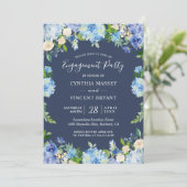 Navy Blue Hydrangeas Floral Engagement Party Kaart (Staand voorkant)