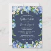 Navy Blue Hydrangeas Floral Romantic Wedding Kaart (Voorkant)