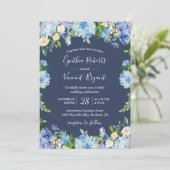Navy Blue Hydrangeas Floral Romantic Wedding Kaart (Staand voorkant)