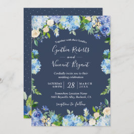 Navy Blue Hydrangeas Floral Romantic Wedding Kaart