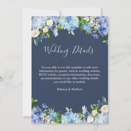 Navy Blue Hydrangeas Floral Wedding Details 5x7 (Voorkant)
