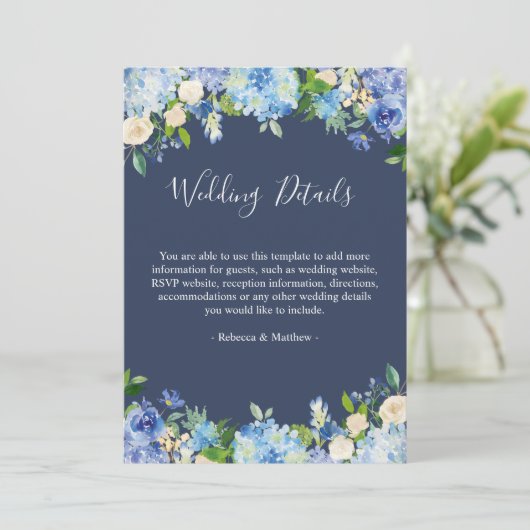 Navy Blue Hydrangeas Floral Wedding Details 5x7 (Staand voorkant)