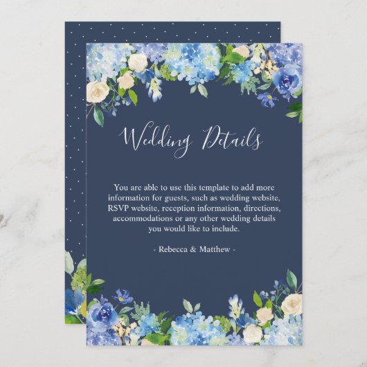 Navy Blue Hydrangeas Floral Wedding Details 5x7 (Voorkant / Achterkant)