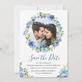 Navy Blue Hydrangeas Floral Wreath Save the Date