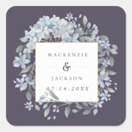 Navy & Blue Hydrangeas Lijst Waterverf Wedding Vierkante Sticker