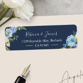 Navy Blue Hydrangeas Waterverf Bloom Floral Etiket