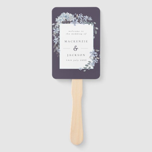 Navy Blue Hydrangeas Waterverf Wedding Programme Handwaaier (Voorkant)