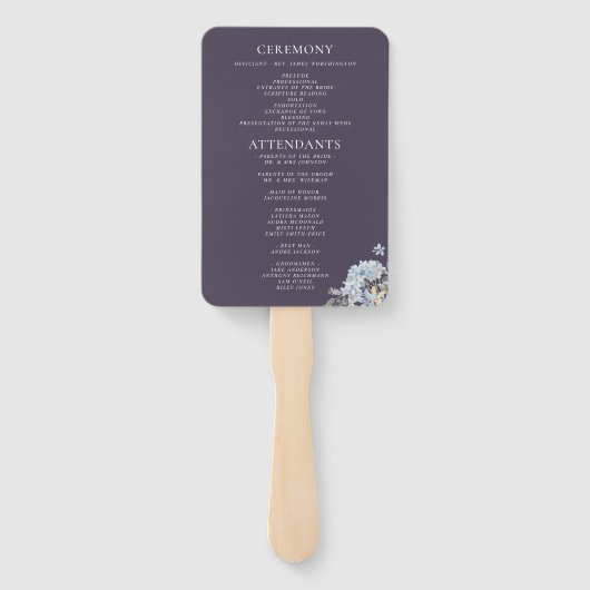 Navy Blue Hydrangeas Waterverf Wedding Programme Handwaaier (Achterkant)