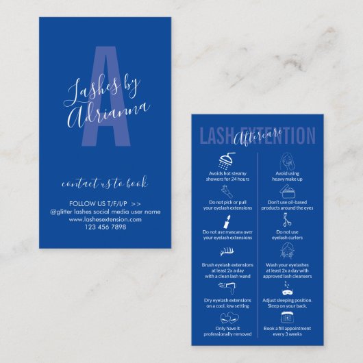 Navy Blue Icon Makeup Lash Extension Aftercare Visitekaartje (Voorkant / Achterkant)