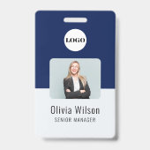 Navy Blue ID Card | Custom Logo Employee Photo Badge (Voorkant)