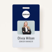Navy Blue ID Card | Custom Logo Employee Photo Badge (Voorkant)