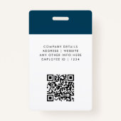 Navy Blue ID-Kaart | Moderne foto naam Logo QR Badge (Achterkant)