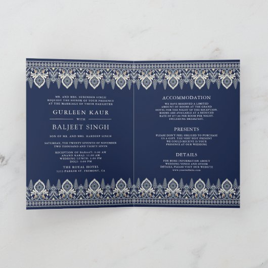 Navy Blue Ikat Alles in een Anand Karaj Sikh bruil (Binnen)
