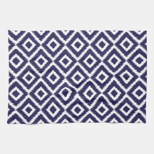 Navy Blue Ikat Diamonds Theedoek (Horizontaal)