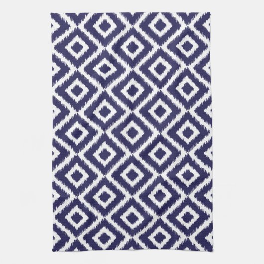 Navy Blue Ikat Diamonds Theedoek (Verticaal)