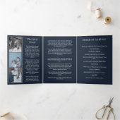 Navy Blue in Loving Memory Photo Funeral Drieluik Programma (Binnen)