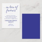 Navy Blue in plaats van gunsten Doneren bruiloft Plaatskaartje (Voorkant / Achterkant)