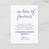 Navy Blue in plaats van gunsten Doneren bruiloft Plaatskaartje (Voorkant)