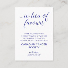 Navy Blue in plaats van gunsten Doneren bruiloft Plaatskaartje