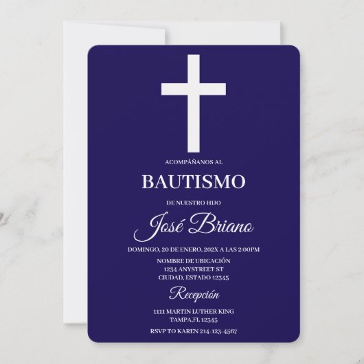 Navy blue in Spanish Baptism Kaart (Voorkant)