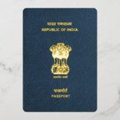 Navy Blue India Passport Bewaar de datum Folie Uitnodiging (Voorkant)
