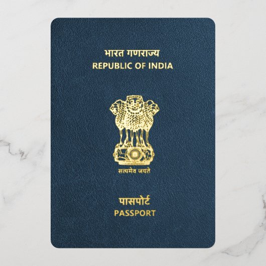 Navy Blue India Passport Bewaar de datum Folie Uitnodiging (Voorkant)