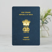 Navy Blue India Passport Bewaar de datum Folie Uitnodiging (Staand Voorkant)