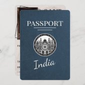 Navy Blue India Passport Bewaar de datum Save The Date (Voorkant / Achterkant)