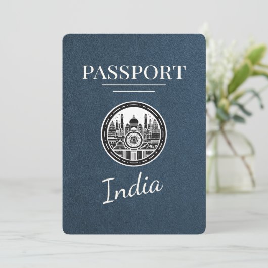 Navy Blue India Passport Bewaar de datum Save The Date (Staand voorkant)